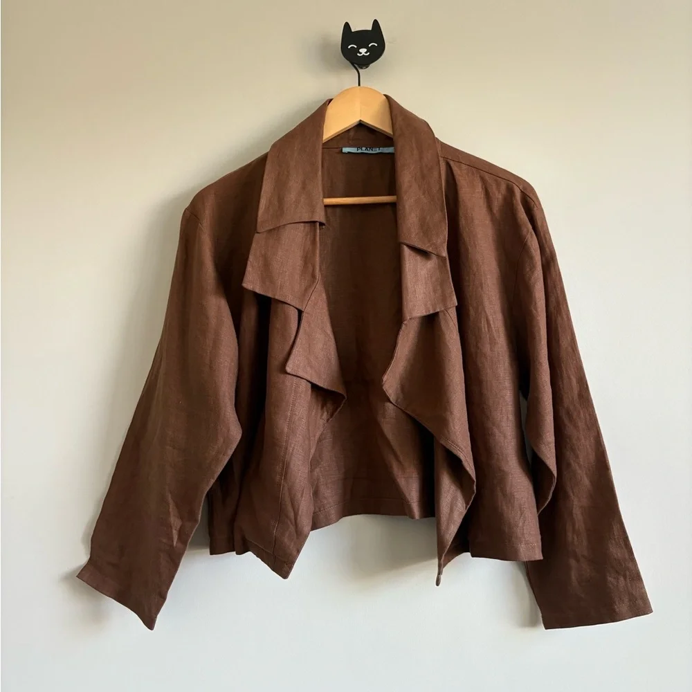 PLANET 100% Linen Draped Crop Jacket | One Size - Picture 2 of 7